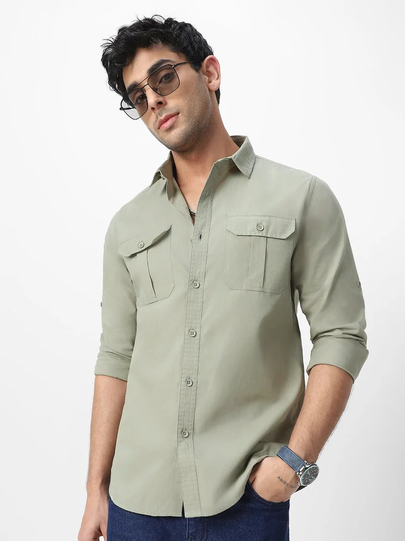 Urbano Fashion  Urbano Fashion Men's Olive Cotton Full Sleeve Regular Fit Casual Solid Shirt  | Best Price UAE