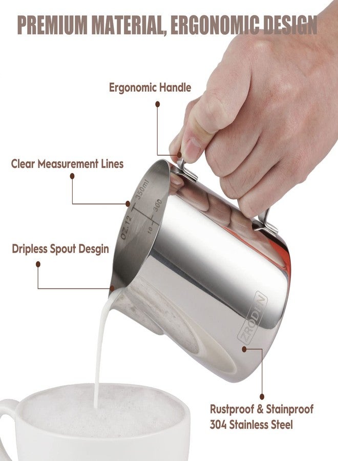 Zroden Milk Frothing Pitcher, 12oz 20oz 32oz Espresso Steaming Pitchers Stainless Steel Cappuccino Coffee Machine Accessories Barista Tools Steamer Froth Pitchers Milk Jug Cup with Decorating Pen Latte Art - Image 3