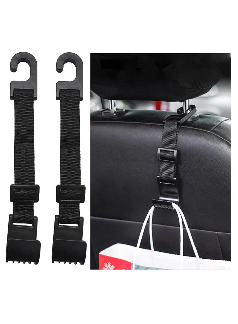 Excefore 2 PCS Car Seat Headrest Hooks, Adjustable Hanging Storage Organizer for Auto Back Seat, Universal Vehicle Interior Purse Bags Hanger Accessories for Umbrella Handbag Coat - Image 1