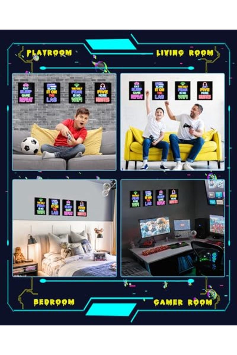 Drsoum ديكور غرفة ألعاب الفيديو درسوم للأولاد - فن الجدران للألعاب - ديكور غرفة الألعاب النيون - ملصق ألعاب مؤطر 8"x10" - ديكور جدران اللاعبين - ديكور غرفة المراهقين للأولاد - Image 3