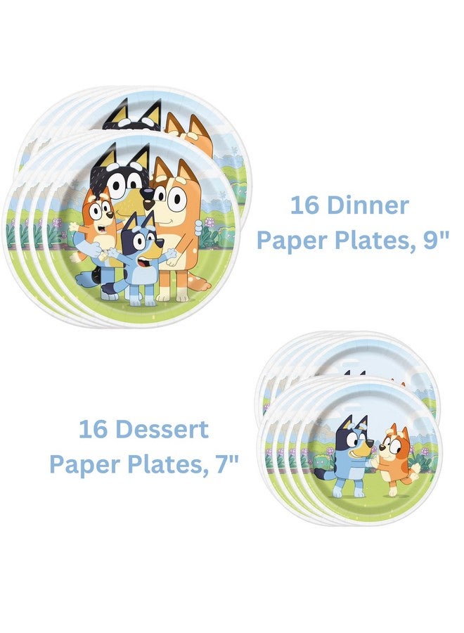 Unique Unique Bluey Birthday Party Supplies Bundle for 16 Guests - 16 Dinner and 16 Dessert Paper Plates, 16 Napkins, 2 Plastic Table Covers, 18 Forks, Party Planning Checklist, Officially Licensed  - Image 2