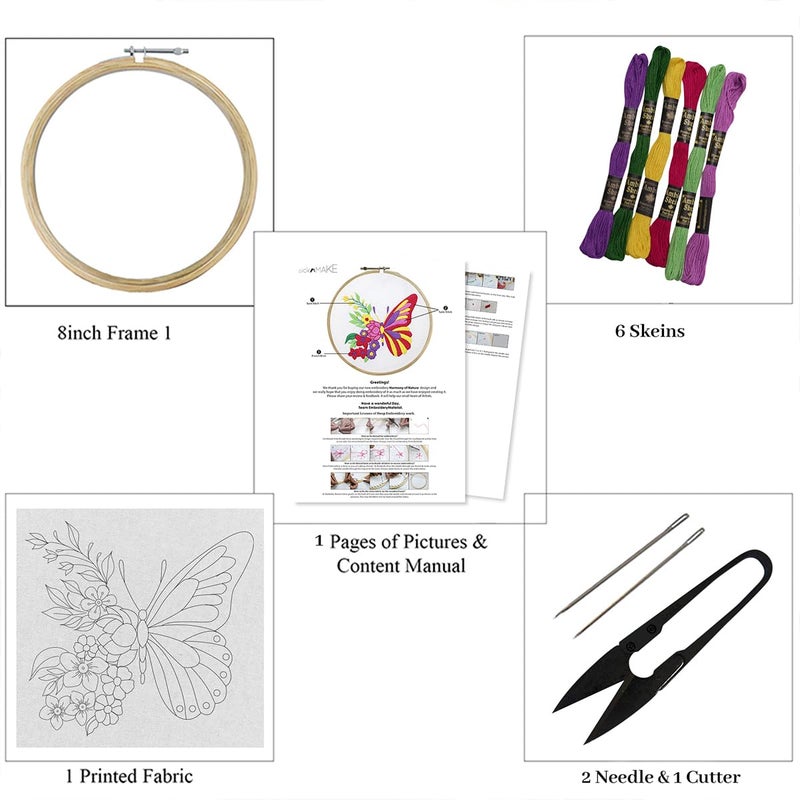 picknMAKE Cross Stitch Embroidery Kit For Beginners & Adult, Featuring A Butterfly With One Side Floral Wings, Printed Fabric, Instructions Papers, Threads & Needles All Materials Included,Multicolor - Image 3