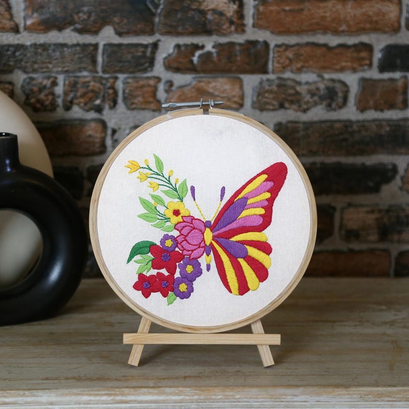 picknMAKE Cross Stitch Embroidery Kit For Beginners & Adult, Featuring A Butterfly With One Side Floral Wings, Printed Fabric, Instructions Papers, Threads & Needles All Materials Included,Multicolor - Image 5