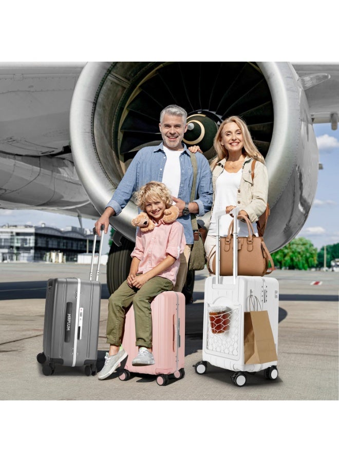 حقيبة يدوية بحجم 20 بوصة باللون الأبيض مزودة بحزام أمان وقفل TSA وحقيبة شبكية وحقيبة صلبة بعجلات دوارة لحمل الأمتعة باليدين - Image 2