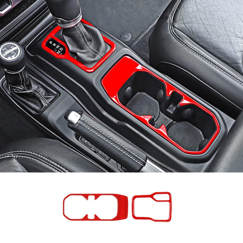 Hoolcar Front Center Console Gear Shift Panel Cup Holder Cover Trim for 20182025 Jeep Wrangler JL JLU Red