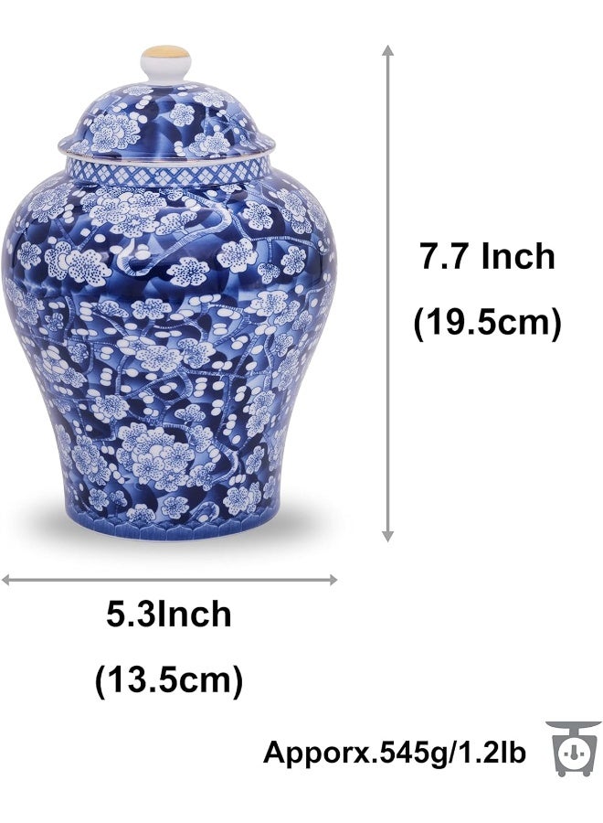Balios  Ginger Jar With Lid Mandarin Blue And White Porcelain Plum Blossom, Decorative Ceramic Bud Vase For Home Décor, Centerpiece Table Decoration Floral Arrangement 