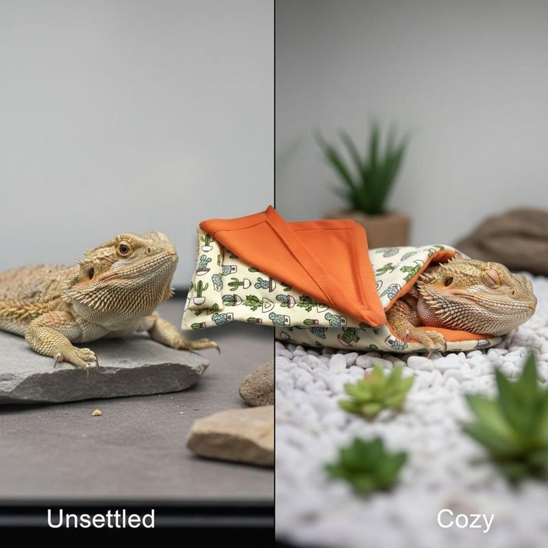 Bearded Dragon Bed with Pillow, Cozy Cotton Filled Lizard Sleeping Bag, Soft Breathable Pet Bedding, Long-Lasting Polyester, Easy to Clean, for Gecko, Hamster, Beige - Image 2