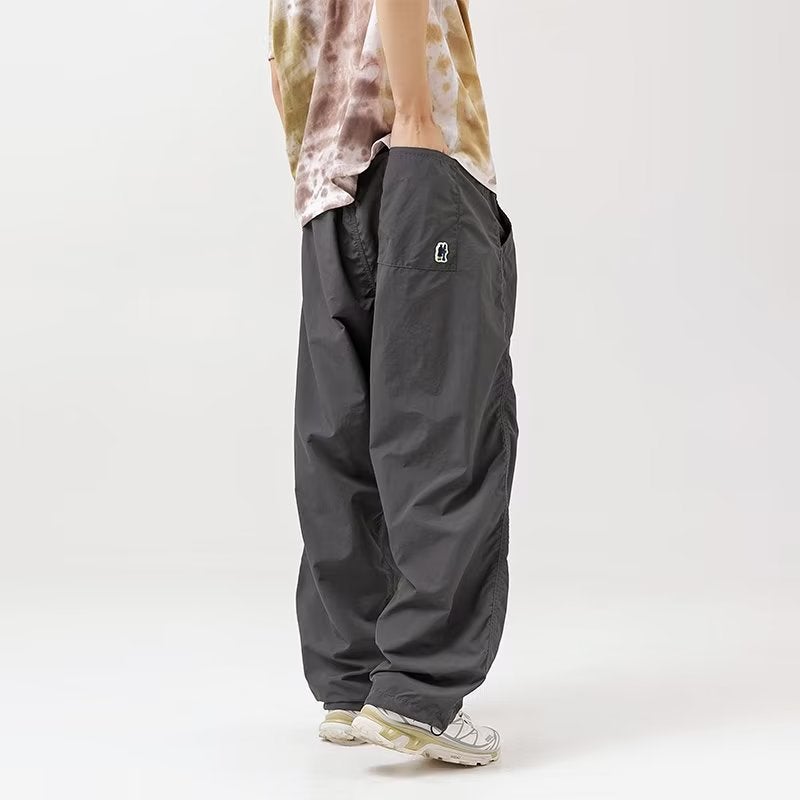 Japanese Retro Outdoor Overalls Boys 2024 Summer New All-match Wide-leg Loose Straight Casual Trendy Pants Dark gray - Image 1