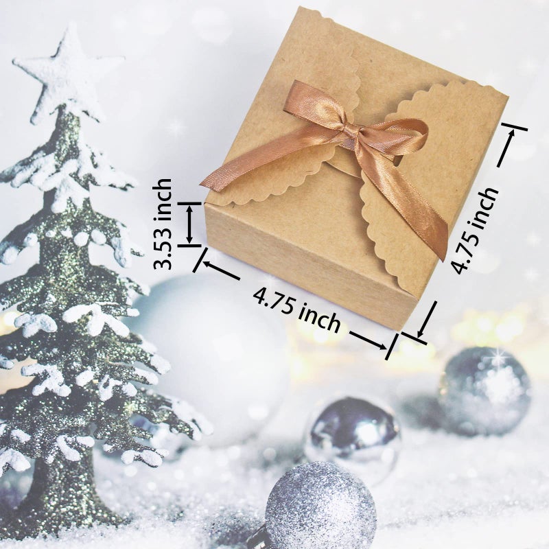 WEWILUCK Brown Box for Presents, 10 Pack Small Empty Kraft Paper Gift Boxes with Ribbon For Packaging Candy, Cookie, Chocolate, Craft, Candle, Small Gifts, 4.75â€ x 4.75â€ x 3.53â€ - Image 2