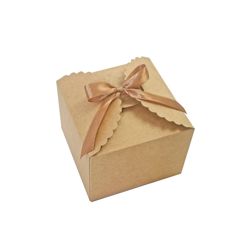 WEWILUCK Brown Box for Presents, 10 Pack Small Empty Kraft Paper Gift Boxes with Ribbon For Packaging Candy, Cookie, Chocolate, Craft, Candle, Small Gifts, 4.75â€ x 4.75â€ x 3.53â€ - Image 1
