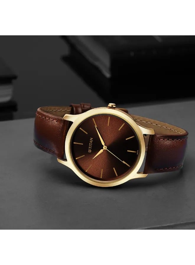 TITAN Men's Analog Round Shape Leather Wrist Watch - 1825YL04 - 47.3 Mm - Image 1