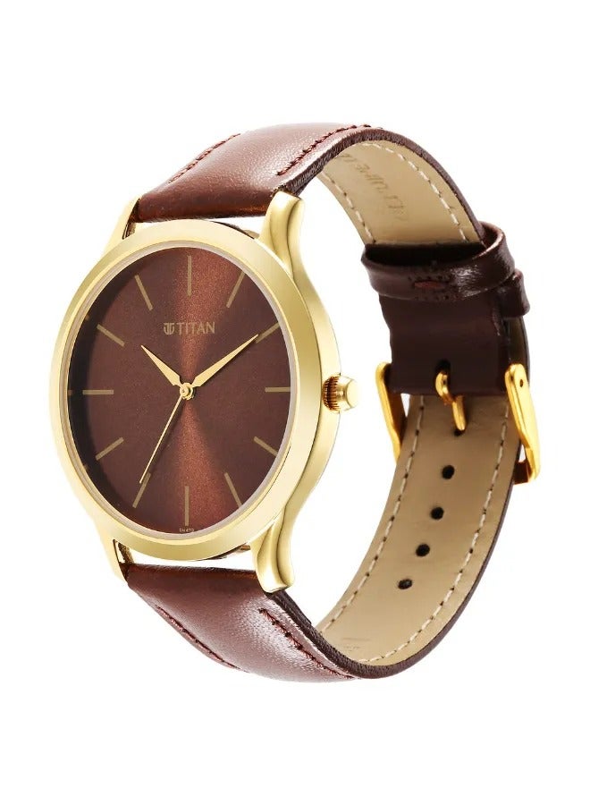TITAN Men's Analog Round Shape Leather Wrist Watch - 1825YL04 - 47.3 Mm - Image 4