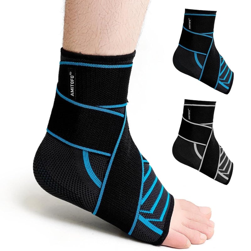 AMITOFO Ankle Brace for Sprained Ankle, Plantar Fasciitis & Achilles Tendonitis Relief, Heel Support with Strap for Men Women, Compression Wrap for Foot Swelling(Single, Medium) - Image 1