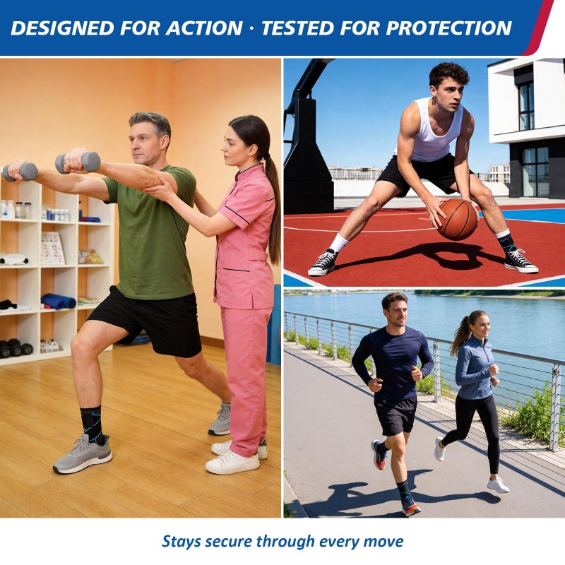 AMITOFO Ankle Brace for Sprained Ankle, Plantar Fasciitis & Achilles Tendonitis Relief, Heel Support with Strap for Men Women, Compression Wrap for Foot Swelling(Single, Medium) - Image 5