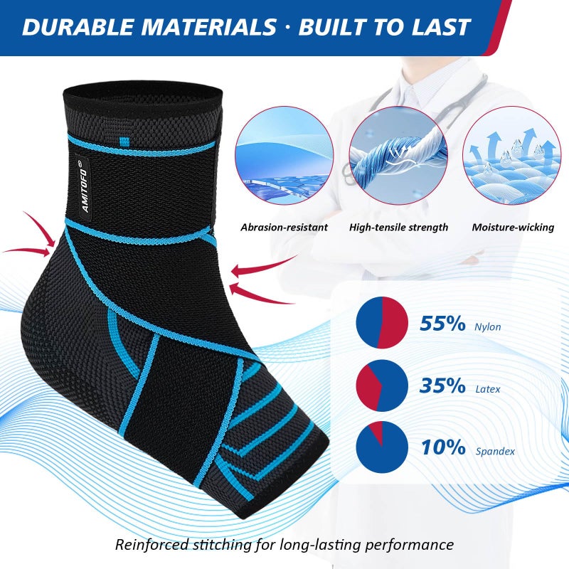 AMITOFO Ankle Brace for Sprained Ankle, Plantar Fasciitis & Achilles Tendonitis Relief, Heel Support with Strap for Men Women, Compression Wrap for Foot Swelling(Single, Medium) - Image 2