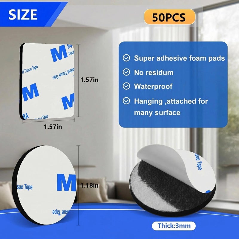 Godmony Double Sided Adhesive Heavy Duty Tape,2 Sided Mounting Tape for Walls, Square (1.57" Across) & Round (1.18" Diameter) Sticky Foam Pads, Waterproof Double-Sided Pads for Hanging in Office - Image 3