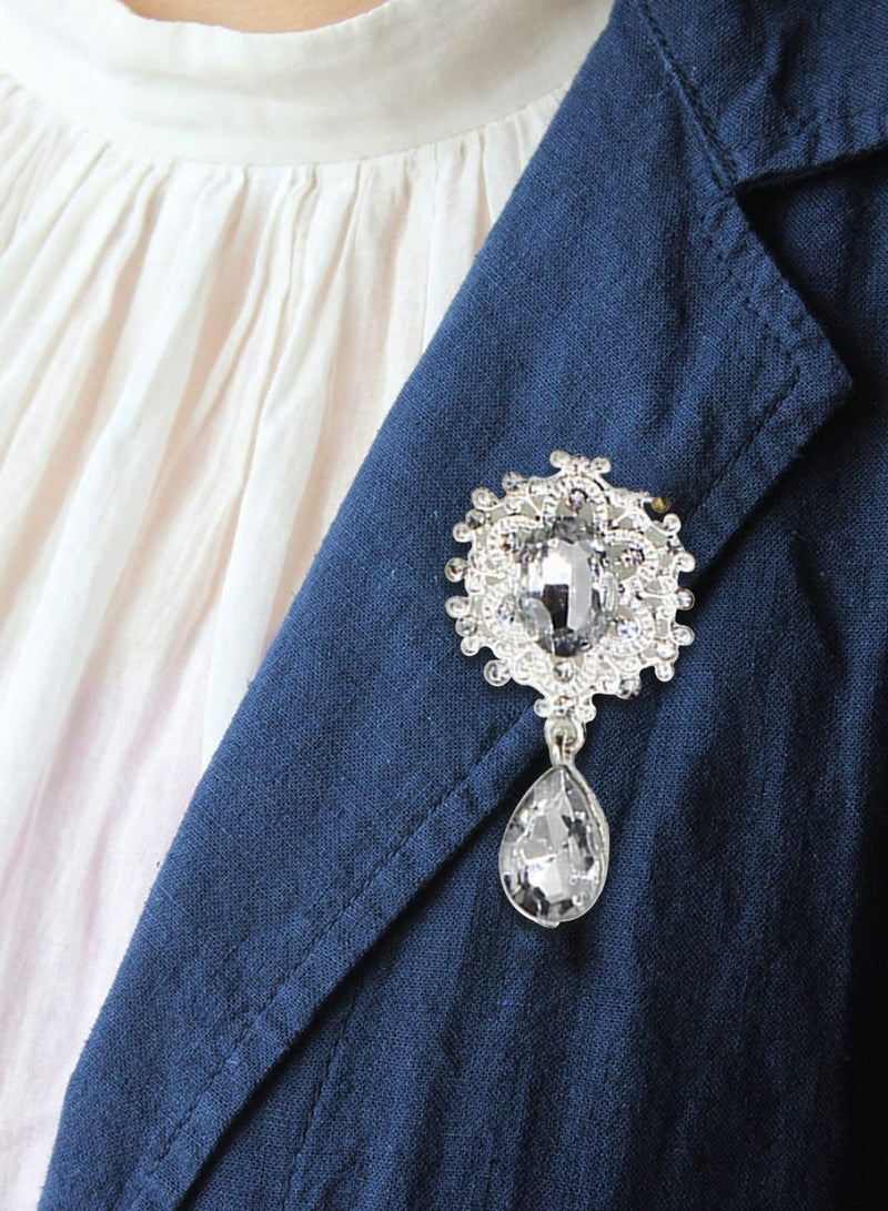 Y&D Crystal Rhinestone Brooch Pins, 10 Pcs WaterDrop Design Elegant Clothing Collar Accessories for Lady - Image 3