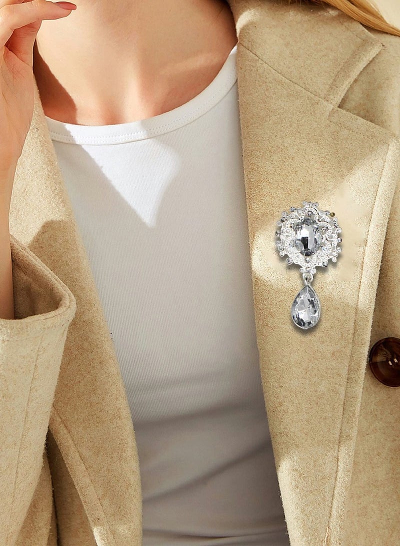 Y&D Crystal Rhinestone Brooch Pins, 10 Pcs WaterDrop Design Elegant Clothing Collar Accessories for Lady - Image 4