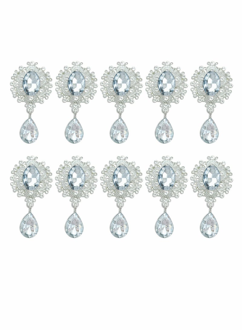 Y&D Crystal Rhinestone Brooch Pins, 10 Pcs WaterDrop Design Elegant Clothing Collar Accessories for Lady - Image 1