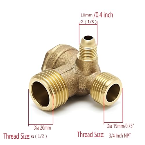 Dtacke Brass 3-Port 90-Degree Right Male Threaded Air Compressor Check Valve (1/8"x1/2"x3/4) - Air Compressor Parts - Image 2