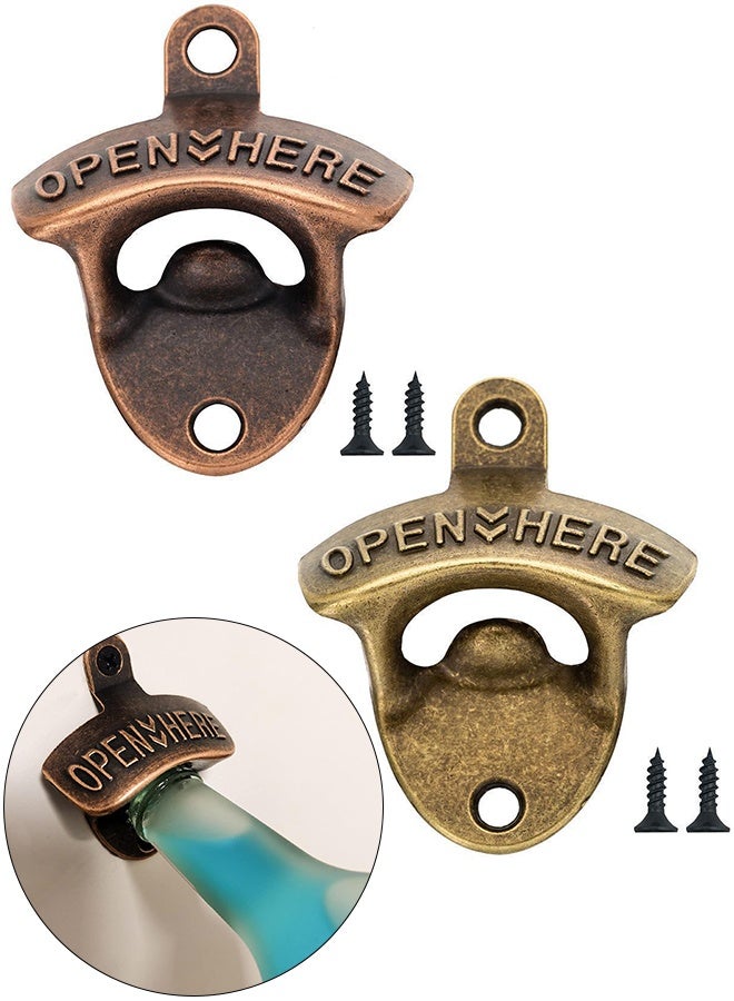 Vintage Copper Bottle Cap Opener Wall Mounted Bottle Cap Opener Wall Mount Retro Beer Bottle Opener with Screws for for Bar, Kitchens, Vintage Rustic Bar & Restaurant(Pack of 2) - Image 1