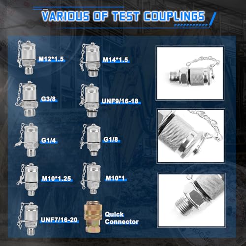 SINOCMP Hydraulic Pressure Test Kit 10Mpa/25Mpa/40Mpa/60Mpa 4 Gauges 10 Couplings 3 Hoses Tester Set for Excavator Construction Machinery - Image 3
