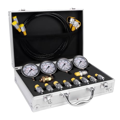 SINOCMP Hydraulic Pressure Test Kit 10Mpa/25Mpa/40Mpa/60Mpa 4 Gauges 10 Couplings 3 Hoses Tester Set for Excavator Construction Machinery - Image 1