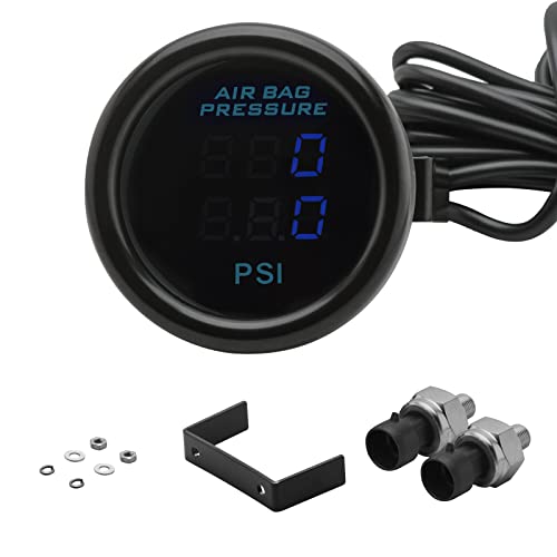 CNRAQR Dual Display Air Suspension Gauge Air Ride Air Pressure Gauge 2Inch 0-220PSI with 2Pcs 1/8NPT Sensors and 16.5ft Sensor Cable LCD Blue - Image 1
