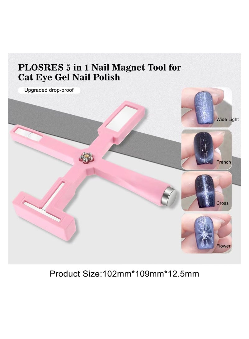 Excefore 6Pcs Cat Eye Magnet for Nails, 5 in 1 Nail Magnet Tool for Cat Eye Gel Nail Polish Multi-Function Magnetic Stick for Nails Strong Magnetism for 9D Strip Galaxy Cat Eye Nail Art Design (Pink) - Image 3