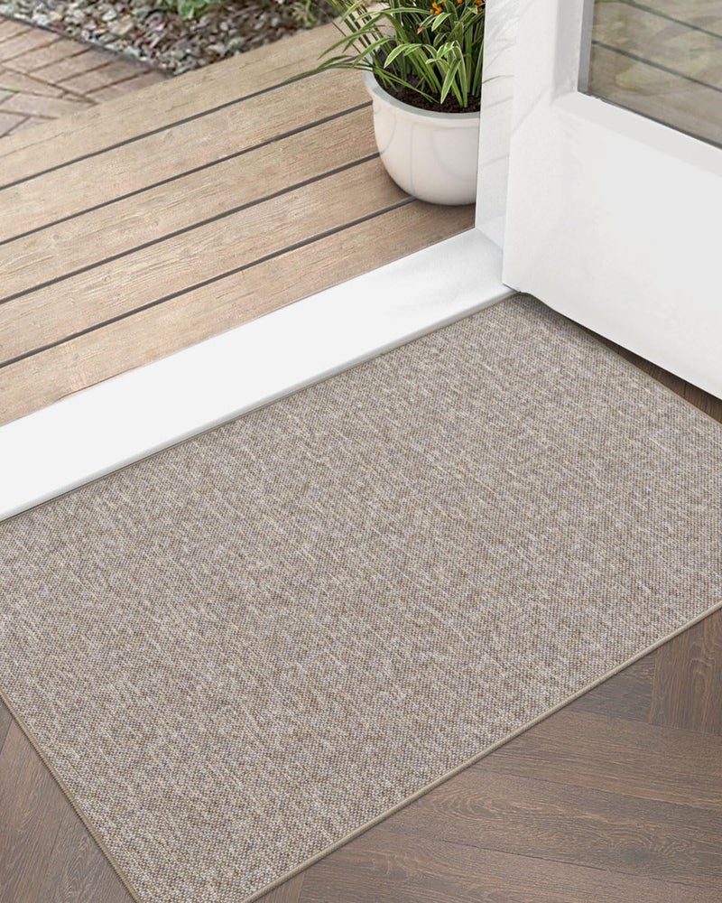 LUMI Indoor Door Mat  20""x32"" Non Slip Rubber Backing Entrance Mat  Easy Clean Low Profile Ultra Thin Entryway Mat for Inside House  Patio  Beige - Image 1