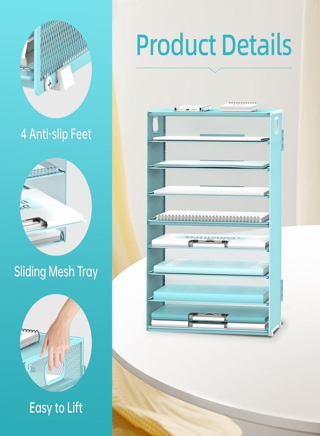 DALTACK 9-Tier Paper Letter Tray Desk Organizer with Handles, Mesh File Holder Organization, Paper Sorter Desk Organizer for Office Home School, Blue - Image 5