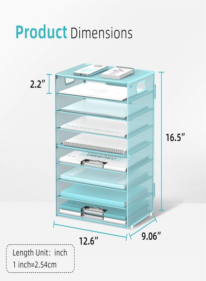 DALTACK 9-Tier Paper Letter Tray Desk Organizer with Handles, Mesh File Holder Organization, Paper Sorter Desk Organizer for Office Home School, Blue - Image 3