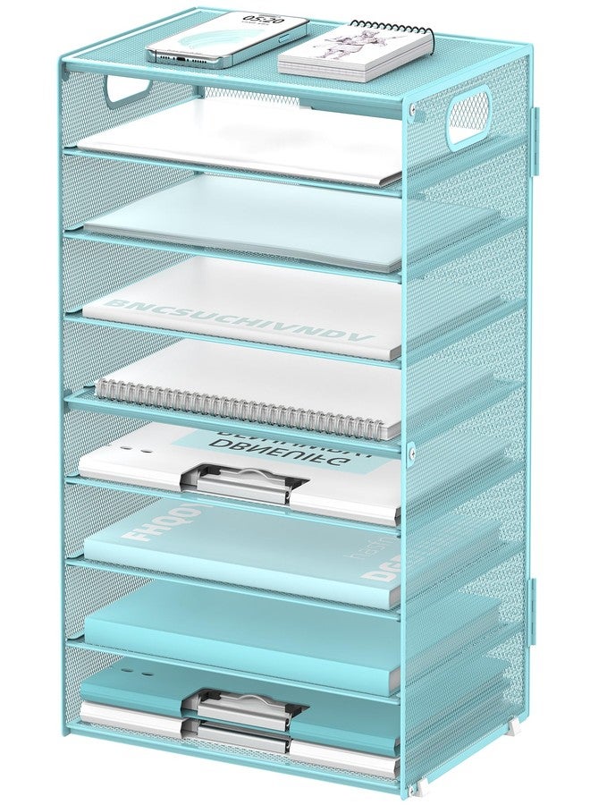 DALTACK 9-Tier Paper Letter Tray Desk Organizer with Handles, Mesh File Holder Organization, Paper Sorter Desk Organizer for Office Home School, Blue - Image 1