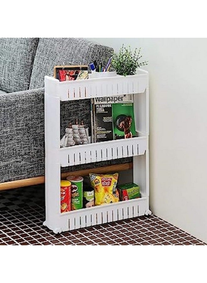 ATTRO Slim Rack 3 Layer Rack Made with Heavy Plastic Material Lightweight, Foldable and Portable Simple Assembly Comes with Movable Wheels Perfect for Kitchens Storage Organizer,Homes,Offices-White - Image 2