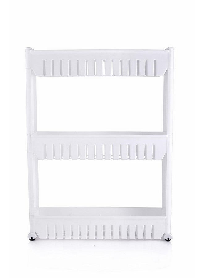 ATTRO Slim Rack 3 Layer Rack Made with Heavy Plastic Material Lightweight, Foldable and Portable Simple Assembly Comes with Movable Wheels Perfect for Kitchens Storage Organizer,Homes,Offices-White - Image 1