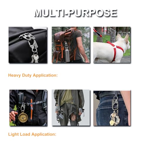 Ahiller 3" Carabiner Keychain Clip, Rugged Alloy Double Lock Design - Tungsten Steel Spike - Multi Tool Caribina, Small Key Ring Clip for Camping Hiking Fishing Outdoor Survival [Gunmetal-1P] - Image 3