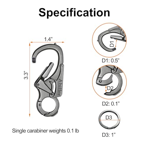 Ahiller 3" Carabiner Keychain Clip, Rugged Alloy Double Lock Design - Tungsten Steel Spike - Multi Tool Caribina, Small Key Ring Clip for Camping Hiking Fishing Outdoor Survival [Gunmetal-1P] - Image 5