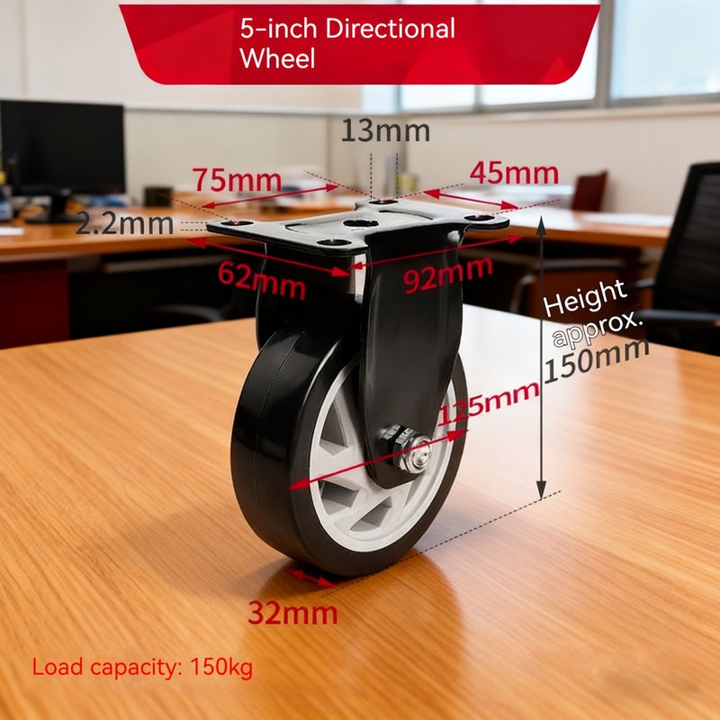 5 Inch Industrial Rubber Wheel Kit With Brake Polyurethane Solid Wheels For Handcarts - Image 3