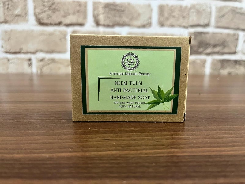 Aaranyam Neem Tulsi Handmade Bath Soap Neem Tulsi Lime Magic Soaps For Bath  Paraben Free   Handmade Soaps For Men  Women 300 Gms Pack Of 3 - Image 1