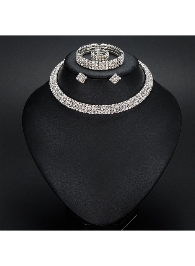 طقم مجوهرات من أحجار الراين الكريستالية | عقد تشوكر، أقراط، سوار وخاتم - Image 3