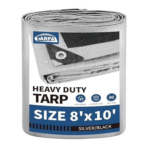 TARPAL 8x10 Feet Tarps Silver 10.5Mil Multipurpose Protective Cover Heavy Duty Tarp Waterproof,Snow or UV Protection,Durable Reinforced Edges - Image 1