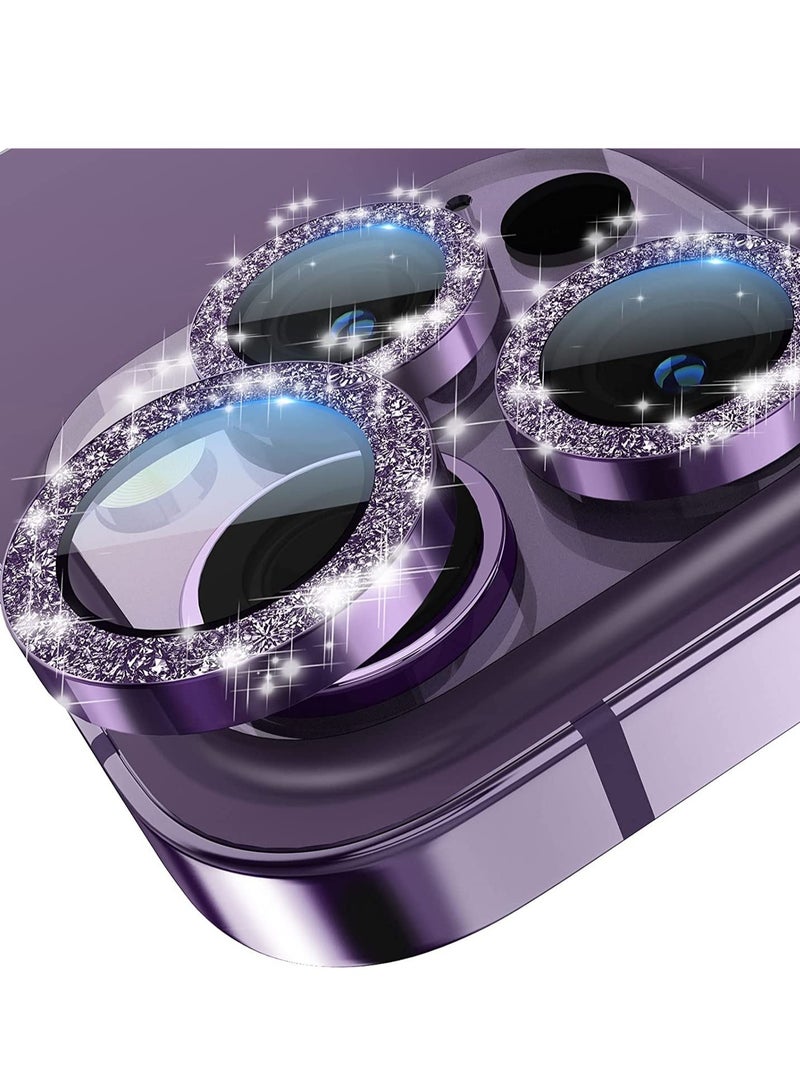 ELTRAZONE حامي عدسة كاميرا آيفون 14 برو/آيفون 14 برو ماكس بتصميم لامع، زجاج مقسى عالي الدقة، حلقة معدنية فردية من سبائك الألمنيوم، لامع بنفسجي - Image 1