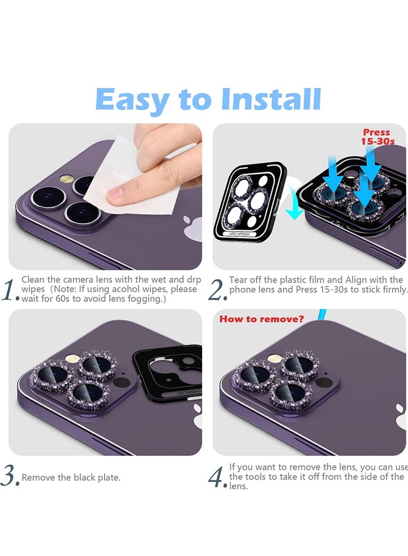 ELTRAZONE حامي عدسة كاميرا آيفون 14 برو/آيفون 14 برو ماكس بتصميم لامع، زجاج مقسى عالي الدقة، حلقة معدنية فردية من سبائك الألمنيوم، لامع بنفسجي - Image 3
