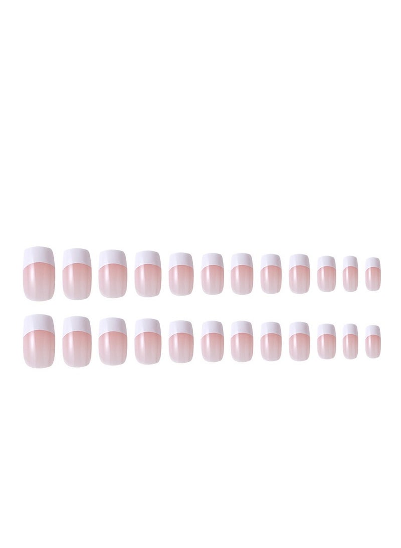 KHAJUL 24-Piece Simple Long Nails With French White Edge Include Tool：Glue, Nail Adhesive Glue Tapes, Nail File, Wood Stick, Nail Clean Cotton Pad For Nails Design - Image 2