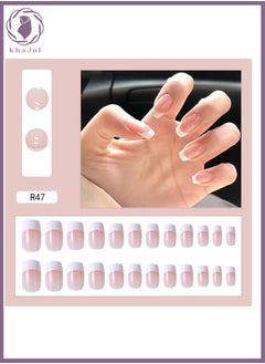 KHAJUL 24-Piece Simple Long Nails With French White Edge Include Tool：Glue, Nail Adhesive Glue Tapes, Nail File, Wood Stick, Nail Clean Cotton Pad For Nails Design  - Image 1