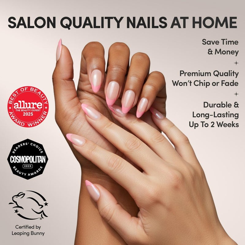 Glamnetic Scheduled warehouse deliver Press On Nails - Bubble Gum Glaze | Short Almond Pink French Tip Nails with a Glaze Finish | 15 Sizes - 30 Nail Kit with Glue Longevity optimized build - Image 2