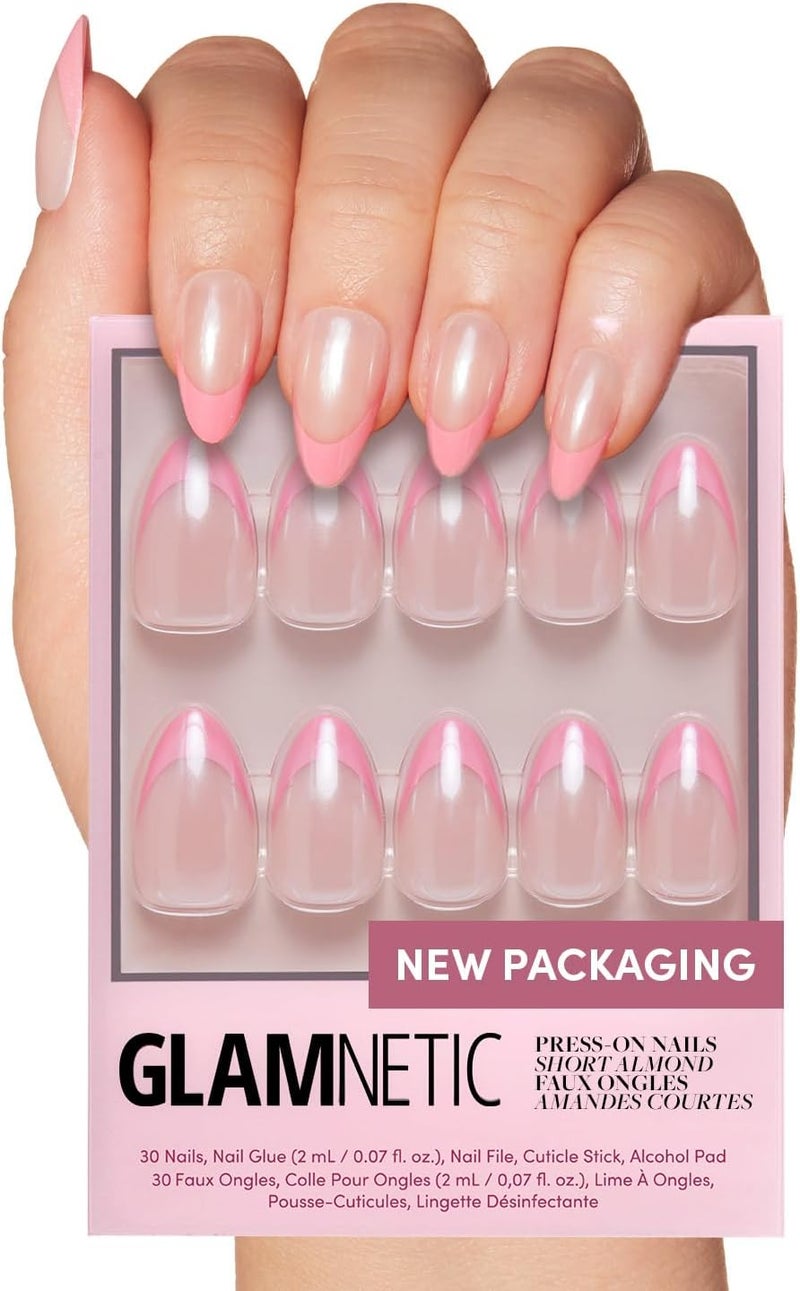 Glamnetic Scheduled warehouse deliver Press On Nails - Bubble Gum Glaze | Short Almond Pink French Tip Nails with a Glaze Finish | 15 Sizes - 30 Nail Kit with Glue Longevity optimized build - Image 1