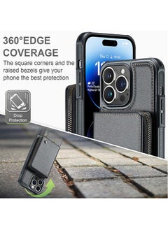 General iPhone 15 Pro Max/15 Pro/15 Plus/15 phone case, crossbody leather credit card holder, zipper wallet, wallet case, with stand and detachable wristband  - Image 2