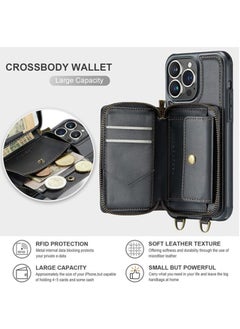 General iPhone 15 Pro Max/15 Pro/15 Plus/15 phone case, crossbody leather credit card holder, zipper wallet, wallet case, with stand and detachable wristband  - Image 3