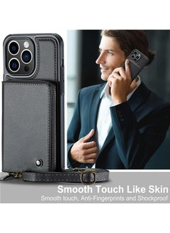 General iPhone 15 Pro Max/15 Pro/15 Plus/15 phone case, crossbody leather credit card holder, zipper wallet, wallet case, with stand and detachable wristband  - Image 5